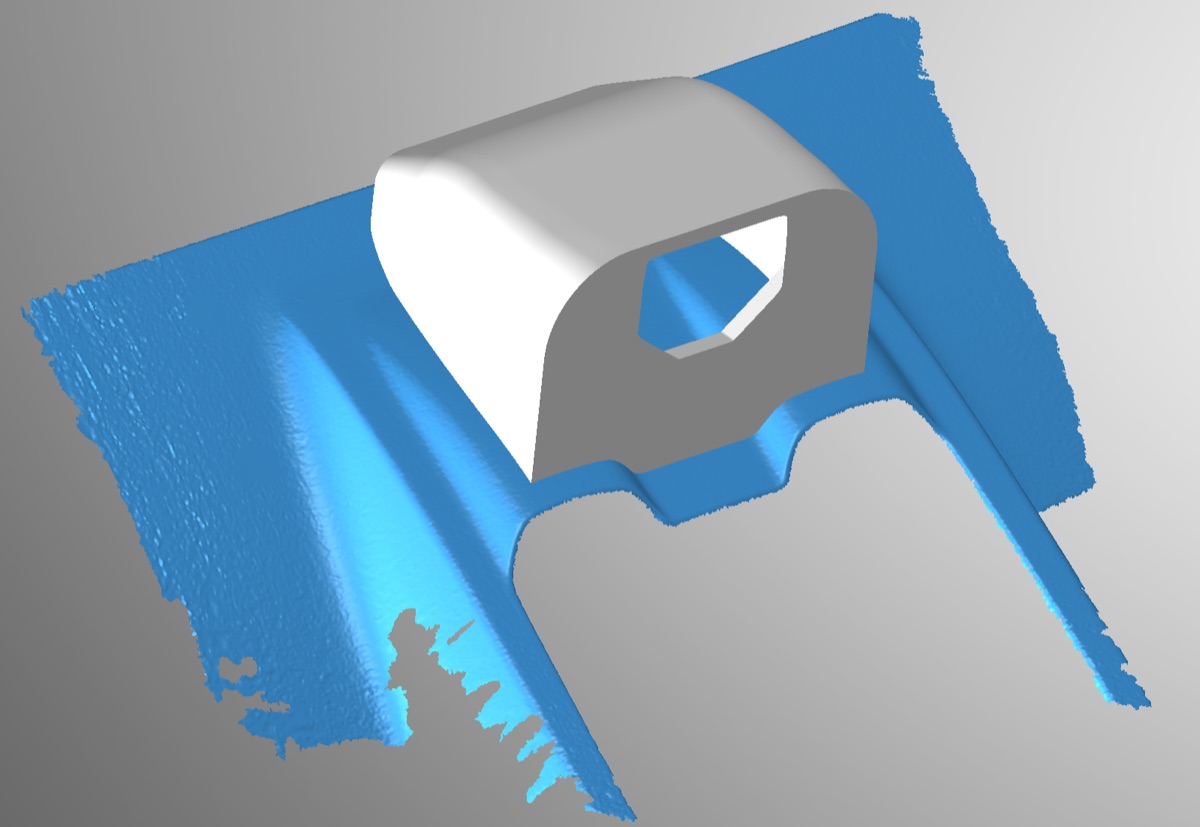 Scan-to-CAD overlay showing camera housing development