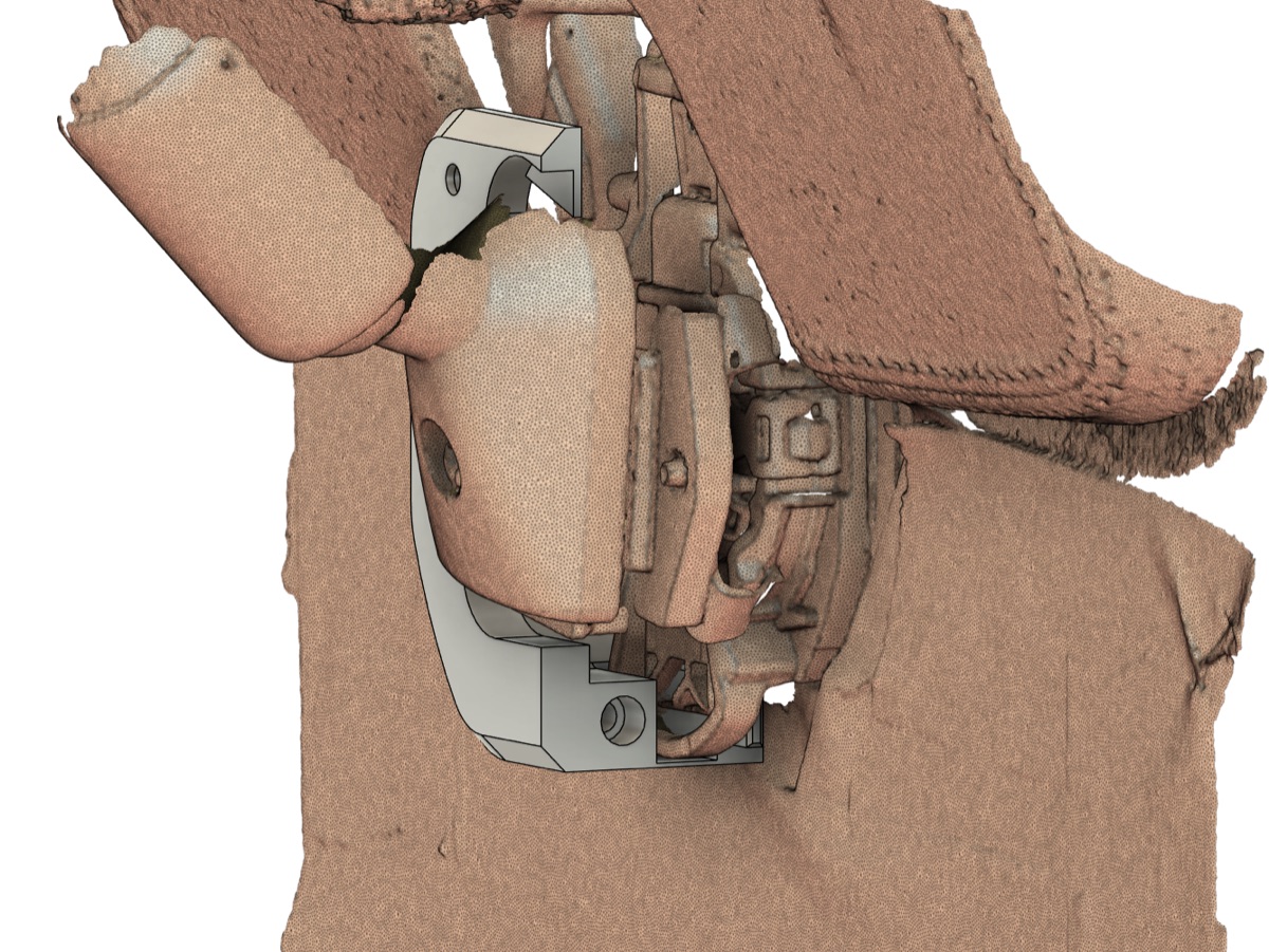 Scan-to-CAD development — brake caliper bracket overlay