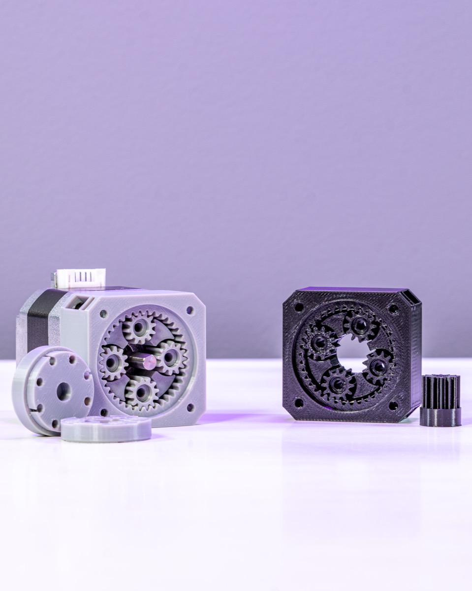 3D printed planetary gearboxes — assembled with hardware