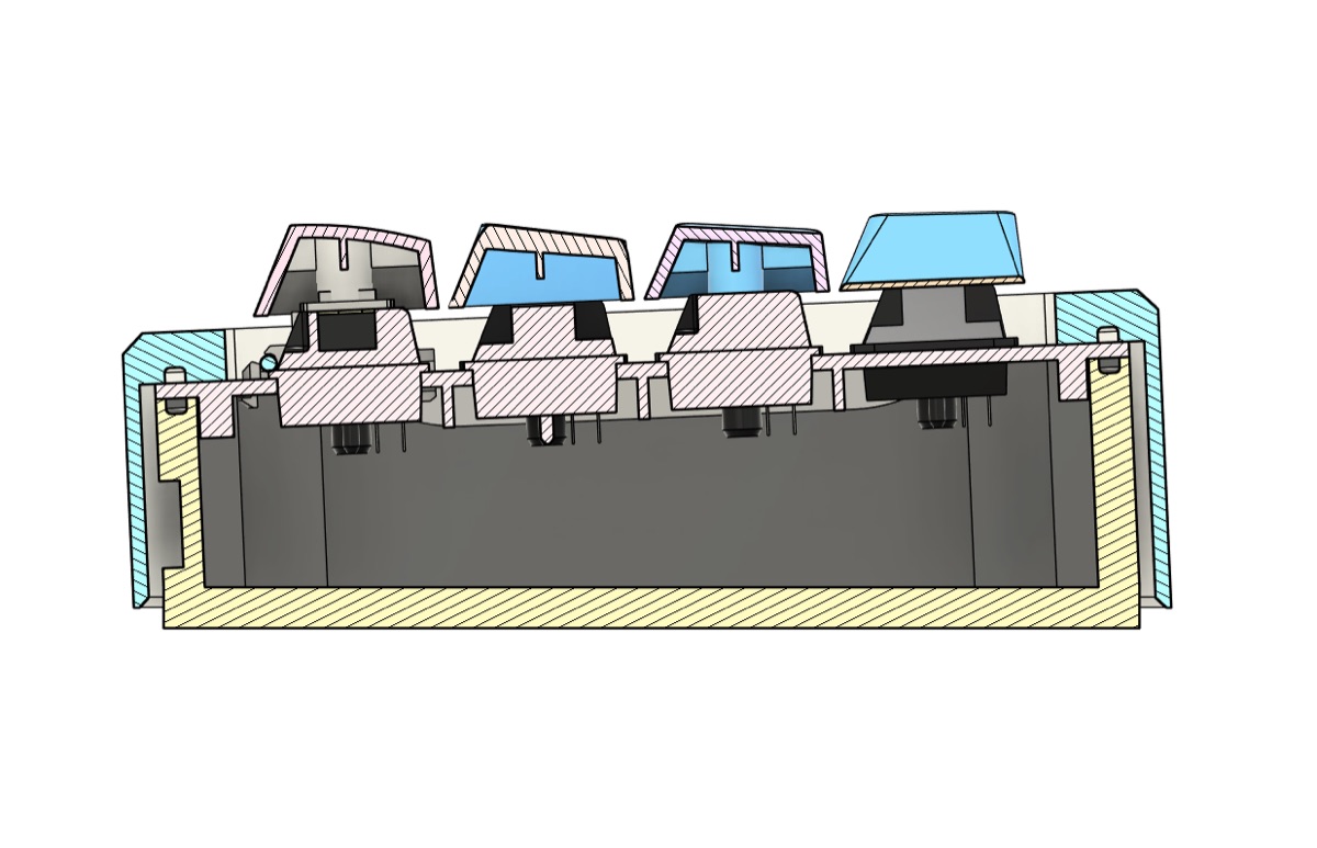 CAD cross-section — mechanical keyboard switch layout