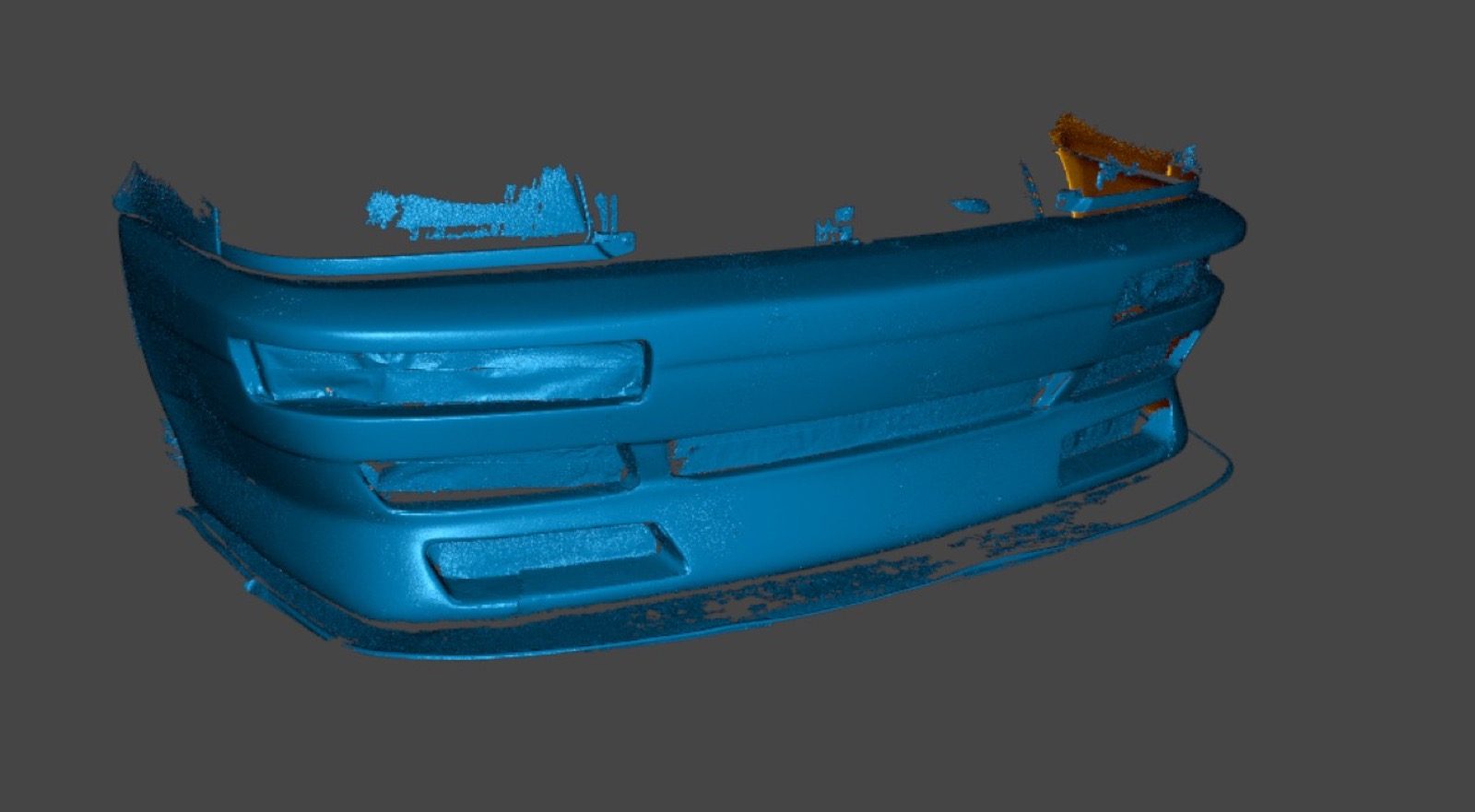 The finished high-resolution scan mesh of the front bumper, ready to reverse-engineer in CAD.